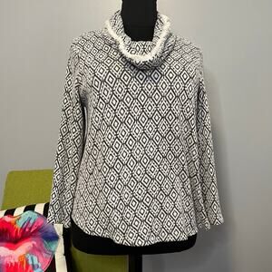 Skyes the Limit White Black Geometric Cowl Neckline Pullover Sweater 1X